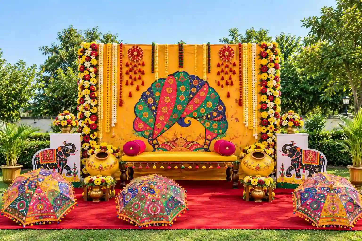 Traditional Rangilo Haldi Garden Setup 